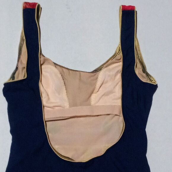 Vtg Sirena One Piece Swimsuit-Size 8-Floral-Built In Bra-Gold Trim-Wide Straps - Picture 6 of 10